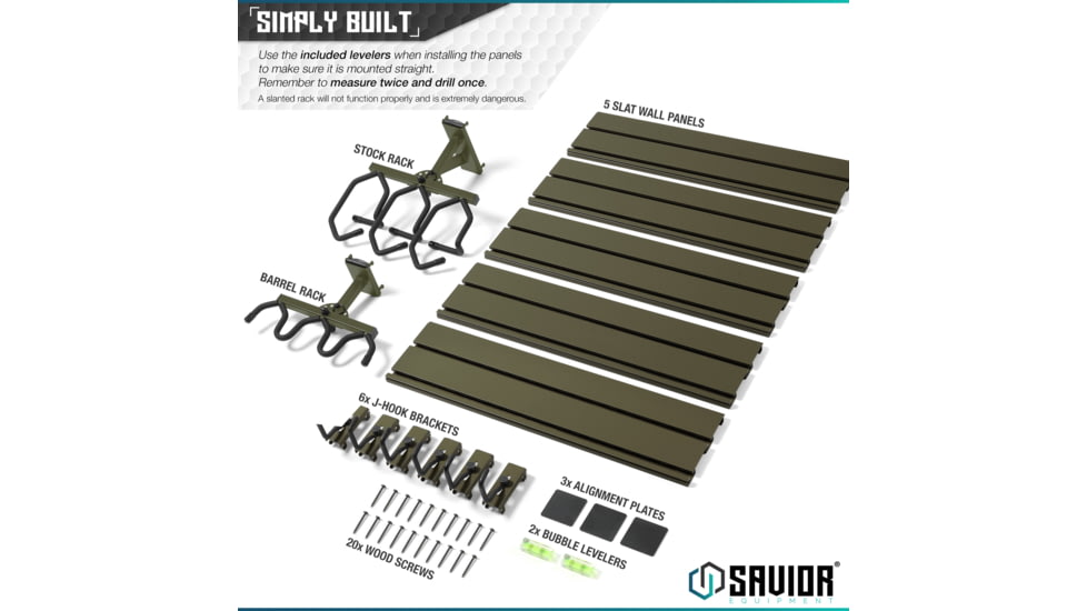 Savior Equipment Wall Rack System 5 Panel Kit w/Attachments, OD Green, 24in x 30.25in x 0.63in, OD Green, 24in x 30.25in x 0.63in, WRS-HALF-A3P6-OG