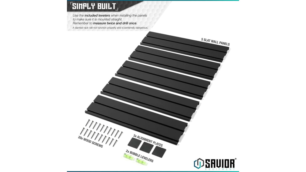 Savior Equipment Wall Rack System 5 Panels, Black, 24x6.25x0.63in, WRS-PAN-HALF-BK