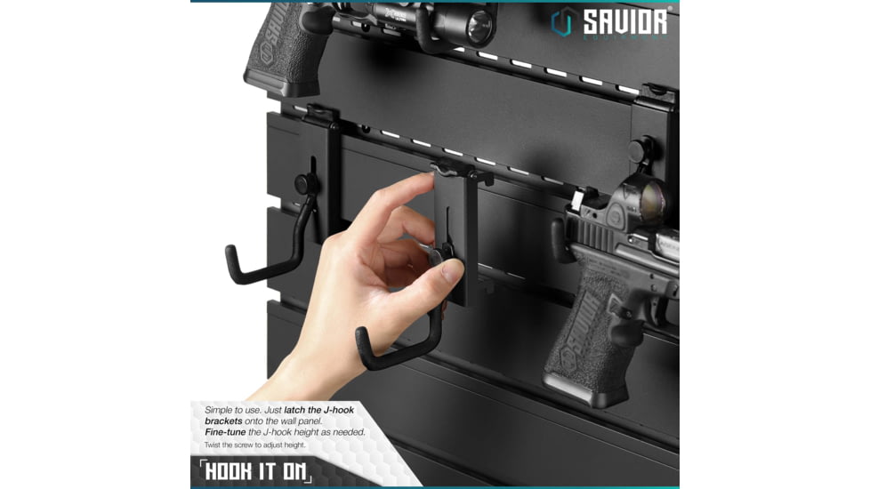 Savior Equipment Wall Rack System Adjustable J-Hook, 2 Pack, Black, 3.5x1.3x3.5in, WRS-ACC-PS2-BK