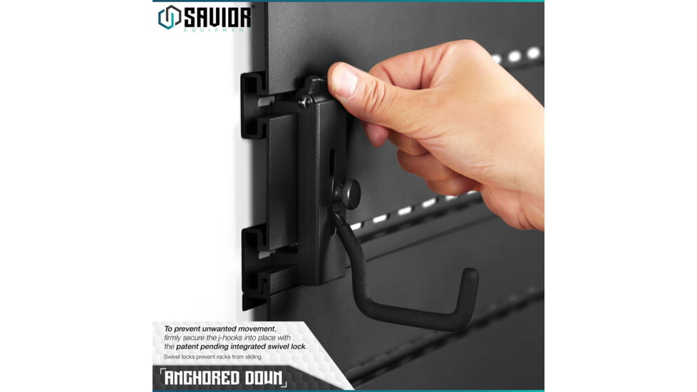 Savior Equipment Wall Rack System Adjustable J-Hook, 2 Pack, Black, 3.5x1.3x3.5in, WRS-ACC-PS2-BK