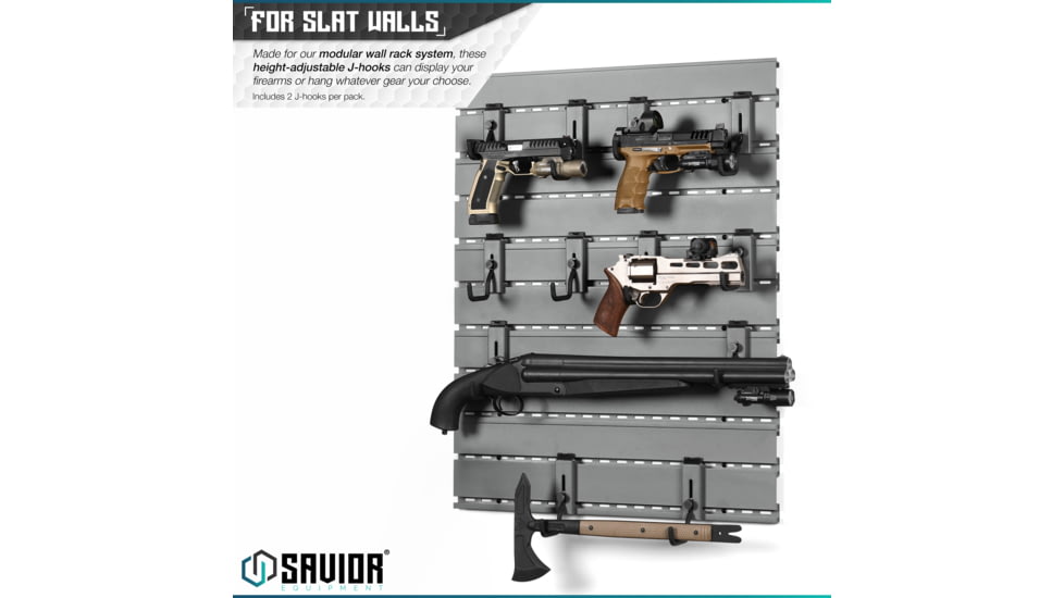 Savior Equipment Wall Rack System Adjustable J-Hook, 2 Pack, Gray, 3.5in x 1.3in x 3.5in, Gray, 3.5in x 1.3in x 3.5in, WRS-ACC-PS2-GS