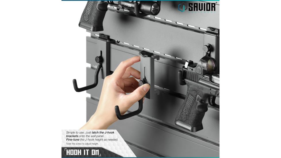 Savior Equipment Wall Rack System Adjustable J-Hook, 2 Pack, Gray, 3.5in x 1.3in x 3.5in, Gray, 3.5in x 1.3in x 3.5in, WRS-ACC-PS2-GS