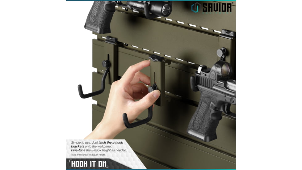 Savior Equipment Wall Rack System Adjustable J-Hook, 2 Pack, OD Green, 3.5in x 1.3in x 3.5in, OD Green, 3.5in x 1.3in x 3.5in, WRS-ACC-PS2-OG