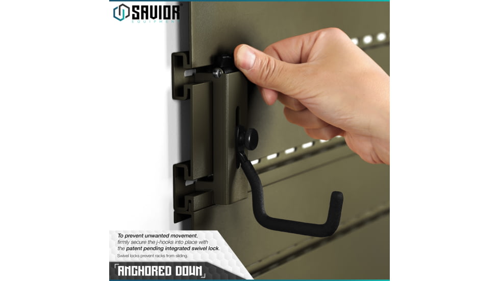 Savior Equipment Wall Rack System Adjustable J-Hook, 2 Pack, OD Green, 3.5in x 1.3in x 3.5in, OD Green, 3.5in x 1.3in x 3.5in, WRS-ACC-PS2-OG