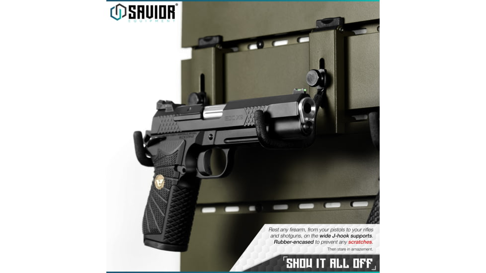 Savior Equipment Wall Rack System Adjustable J-Hook, 2 Pack, OD Green, 3.5in x 1.3in x 3.5in, OD Green, 3.5in x 1.3in x 3.5in, WRS-ACC-PS2-OG