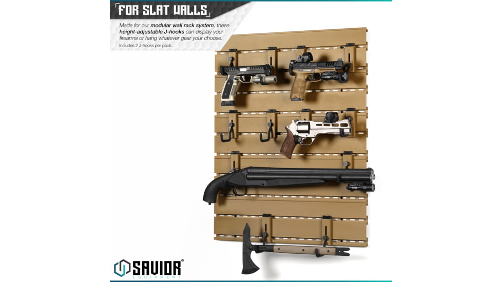 Savior Equipment Wall Rack System Adjustable J-Hook, 2 Pack, Tan, 3.5in x 1.3in x 3.5in, Tan, 3.5in x 1.3in x 3.5in, WRS-ACC-PS2-TN
