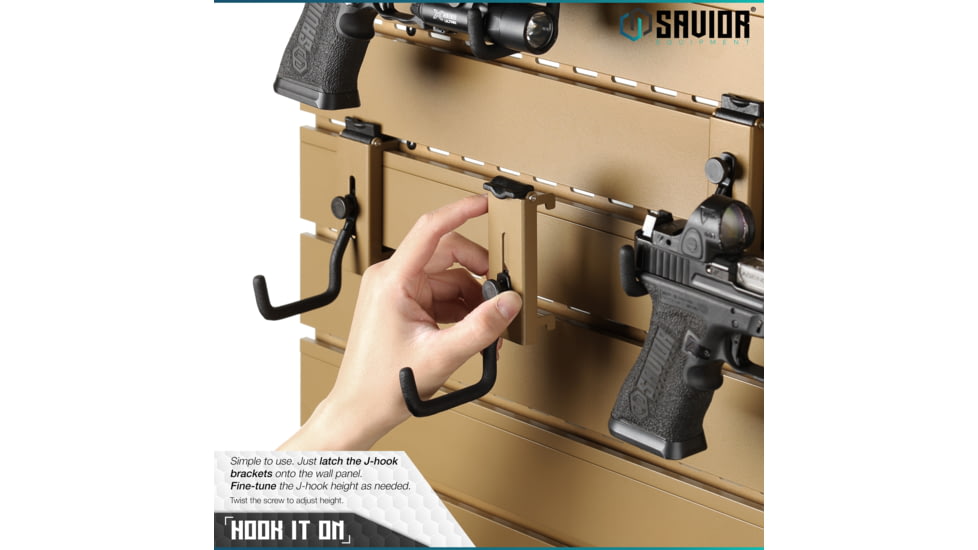 Savior Equipment Wall Rack System Adjustable J-Hook, 2 Pack, Tan, 3.5in x 1.3in x 3.5in, Tan, 3.5in x 1.3in x 3.5in, WRS-ACC-PS2-TN