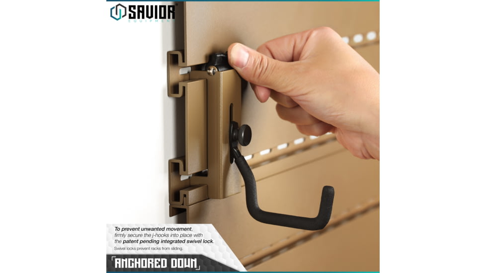Savior Equipment Wall Rack System Adjustable J-Hook, 2 Pack, Tan, 3.5in x 1.3in x 3.5in, Tan, 3.5in x 1.3in x 3.5in, WRS-ACC-PS2-TN