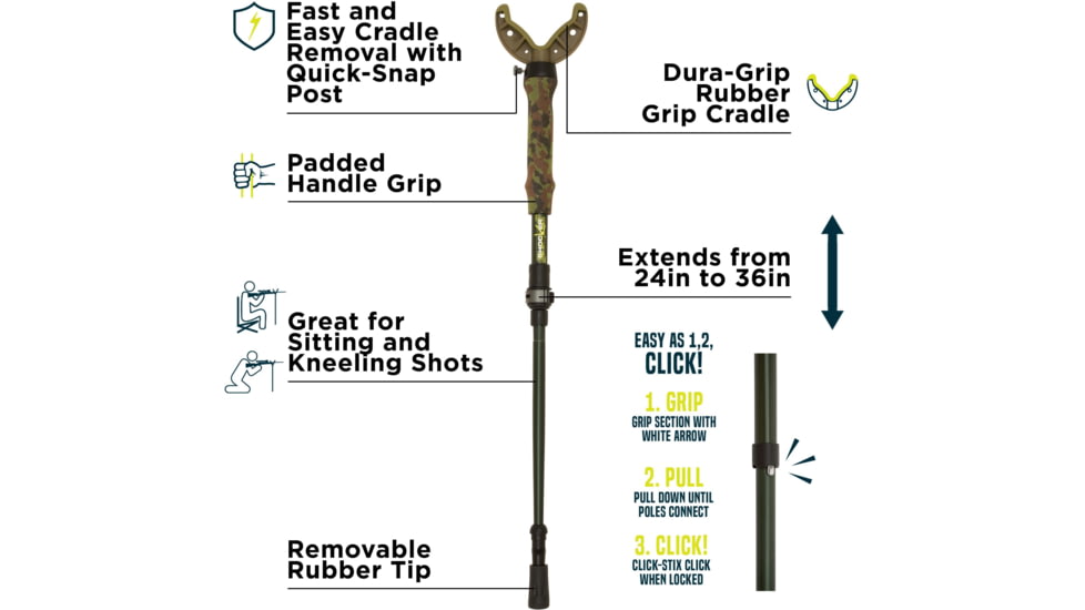 Shocker Tom Taker Click-Stix Shooting Stick, Green/Camo, 36 in, 21927