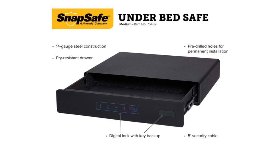 Snapsafe, A Hornady Company Under Bed Safe, Medium, Black, 75402