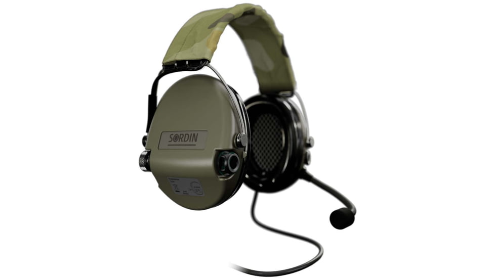 Sordin Supreme MIL CC Headset, Camo Headband, Green Cups, 530434