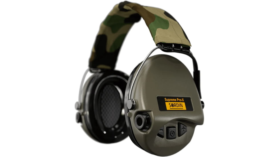 Sordin Supreme PRO-X Headband Headset, Gel, Camo Headband, Green Cups, 500407