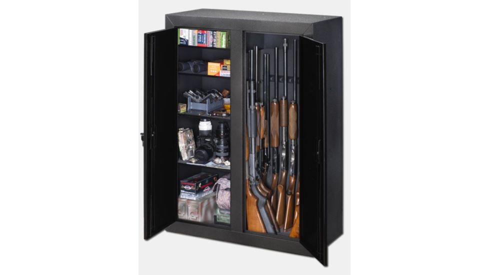 Stack-On Buck Commander Double Door Gun and Bow Cabinet Safe,38x18x55in,Silver/Black Hammertone GCDBC-1631