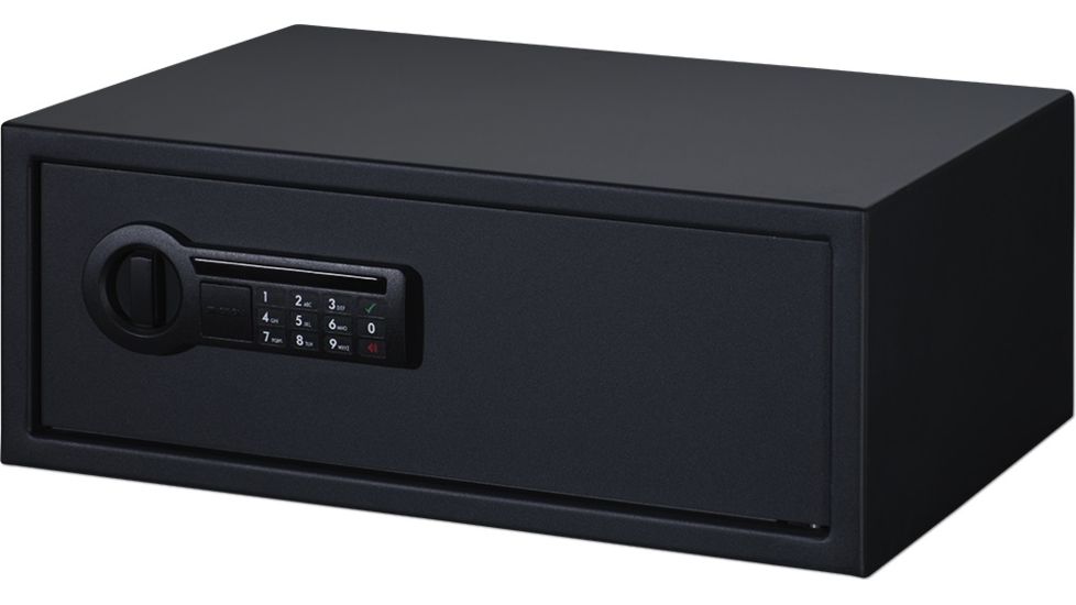 Stack-On Extra Wide Safe with Electronic Lock and Factory Installed Internal Electrical Outlet, Black, Small PSE-507
