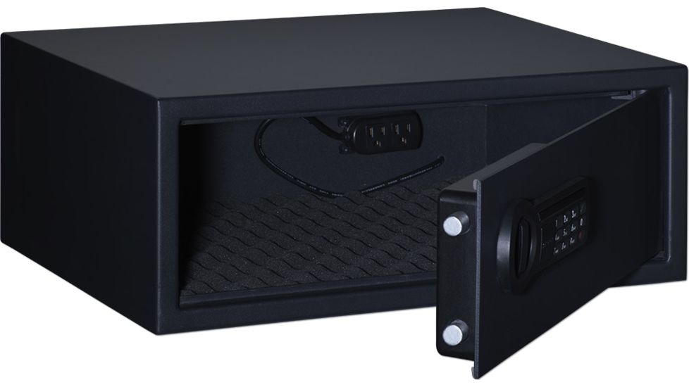 Stack-On Extra Wide Safe with Electronic Lock and Factory Installed Internal Electrical Outlet, Black, Small PSE-507