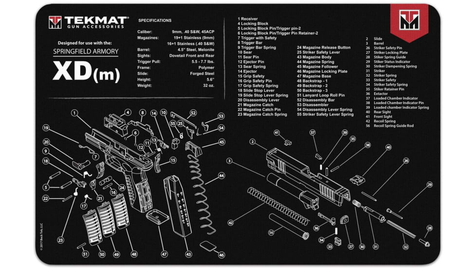 TekMat 17in Printed Gun Cleaning Mat Springfield Armory XDm, Black, TEK-17-XDM