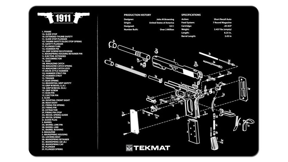 TekMat 1911 Gun Cleaning Mat,11x17in,Black 17-1911