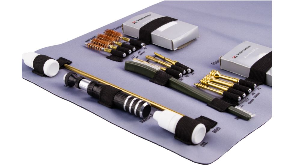 TekMat 21-Piece Universal Handgun Cleaning Kit with Integrated TekMat Cleaning Mat, Grey, 12 x 24, TEKRTKHGU01