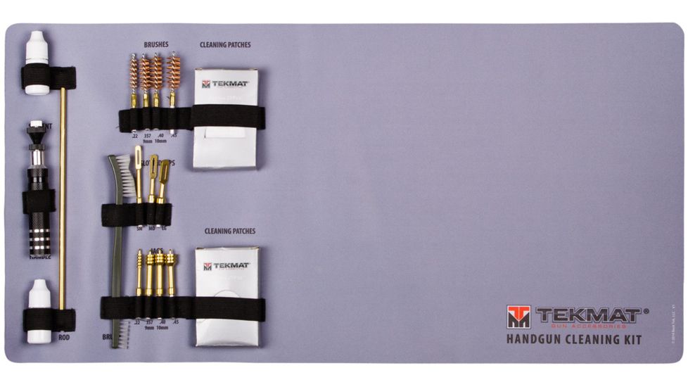 TekMat 21-Piece Universal Handgun Cleaning Kit with Integrated TekMat Cleaning Mat, Grey, 12 x 24, TEKRTKHGU01