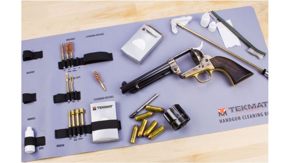TekMat 21-Piece Universal Handgun Cleaning Kit with Integrated TekMat Cleaning Mat, Grey, 12 x 24, TEKRTKHGU01