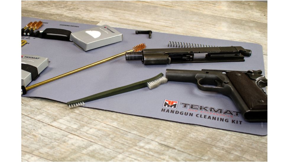 TekMat 21-Piece Universal Handgun Cleaning Kit with Integrated TekMat Cleaning Mat, Grey, 12 x 24, TEKRTKHGU01