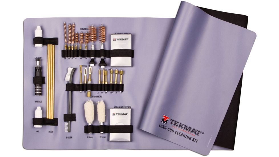 TekMat 28-Piece Universal Rifle and Shotgun Cleaning Kit with Integrated TekMat Cleaning Mat, Grey, 14 x 42, TEKRTKRFU01
