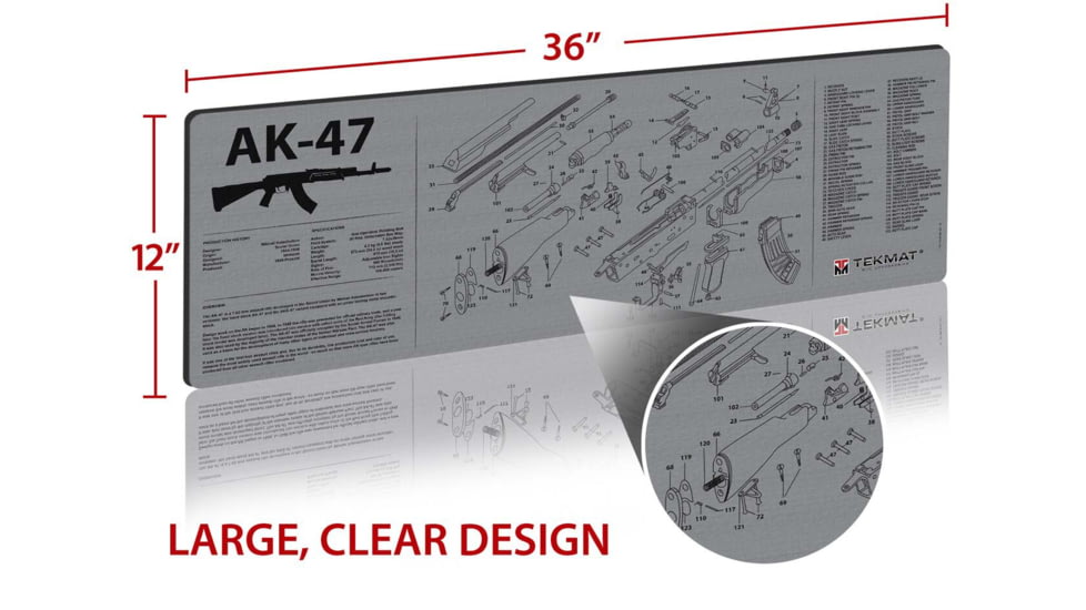 TekMat 36in Printed Gun Cleaning Mat AK-47, Grey, TEK-36-AK47-GY