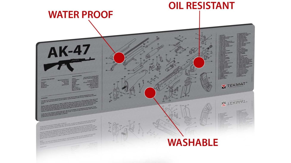 TekMat 36in Printed Gun Cleaning Mat AK-47, Grey, TEK-36-AK47-GY