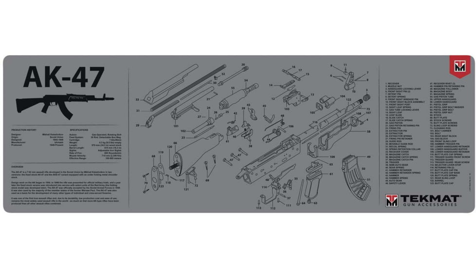 TekMat 36in Printed Gun Cleaning Mat AK-47, Grey, TEK-36-AK47-GY