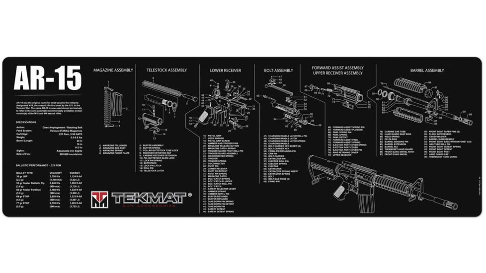 TekMat 36in Printed Gun Cleaning Mat AR-15, Black, TEK-36-AR15