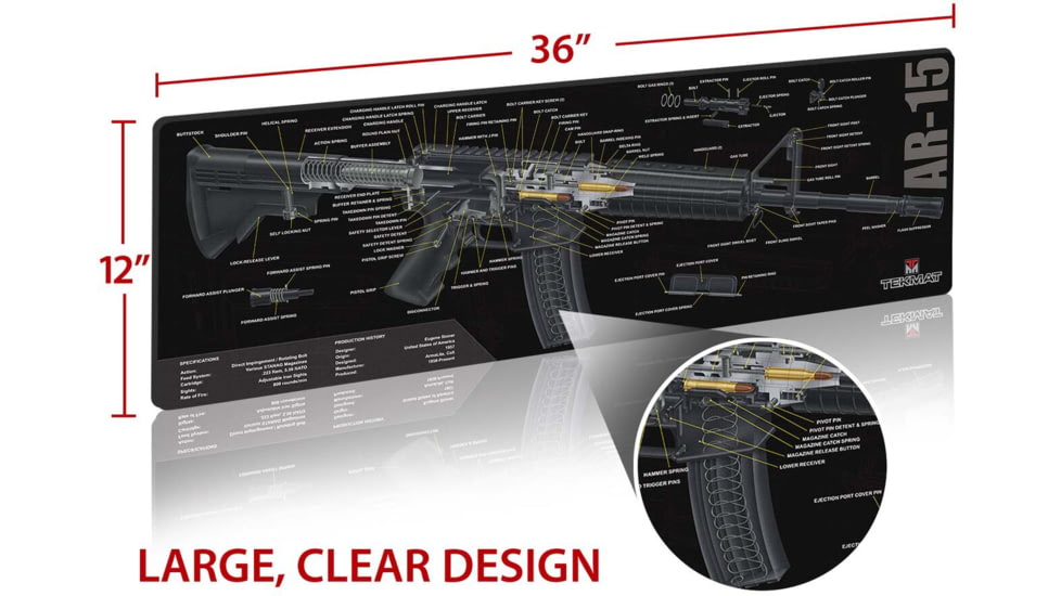 TekMat 36in Printed Gun Cleaning Mat AR 15 Cut Away, Black, TEK-36-AR15-CA