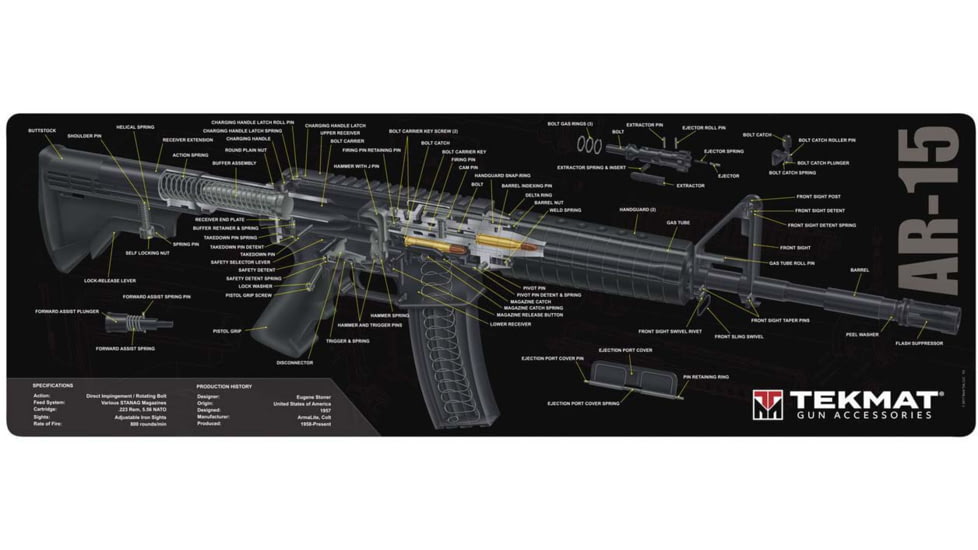 TekMat 36in Printed Gun Cleaning Mat AR 15 Cut Away, Black, TEK-36-AR15-CA
