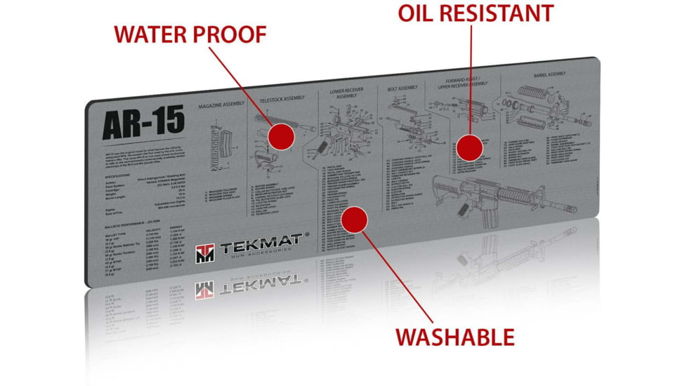 TekMat 36in Printed Gun Cleaning Mat AR-15, Grey, TEK-36-AR15-GY