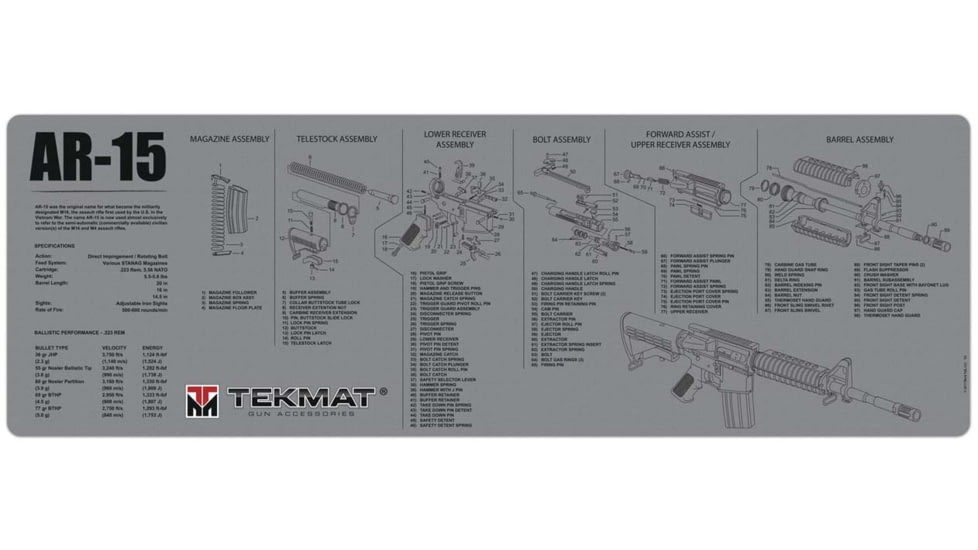 TekMat 36in Printed Gun Cleaning Mat AR-15, Grey, TEK-36-AR15-GY