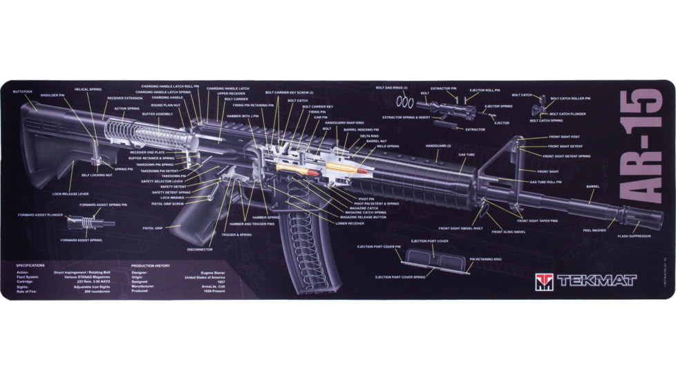 TekMat 36in Printed Gun Cleaning Mat AR15 Cutaway Dbl Side, Grey, TEK-36-AR15-CA-DBL
