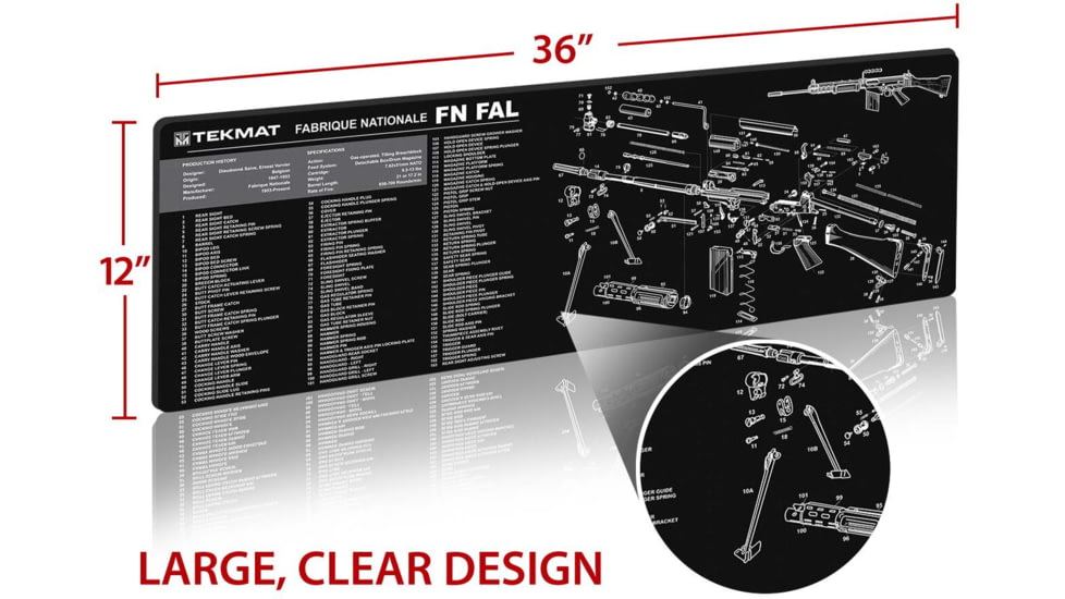 TekMat 36in Printed Gun Cleaning Mat FN-FAL, Black, TEK-36-FNFAL