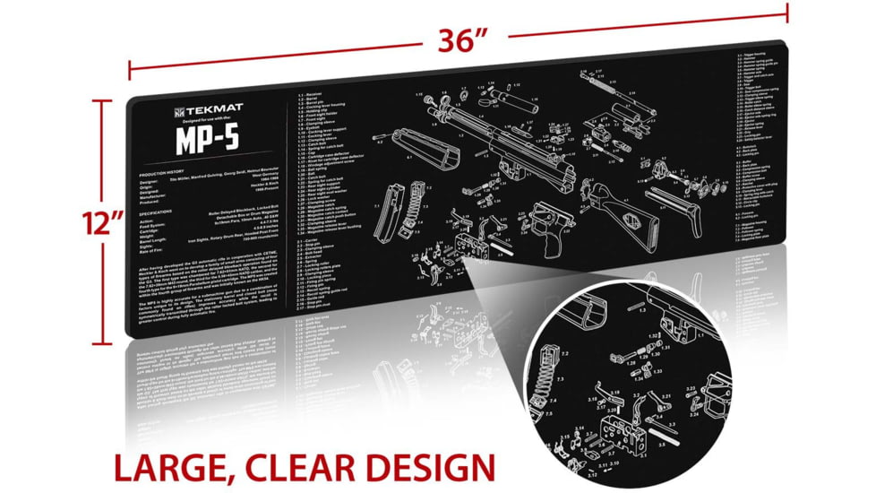 TekMat 36in Printed Gun Cleaning Mat Heckler &amp; Koch MP5, Black, TEK-36-HKMP5