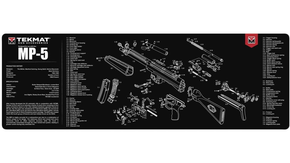 TekMat 36in Printed Gun Cleaning Mat Heckler &amp; Koch MP5, Black, TEK-36-HKMP5
