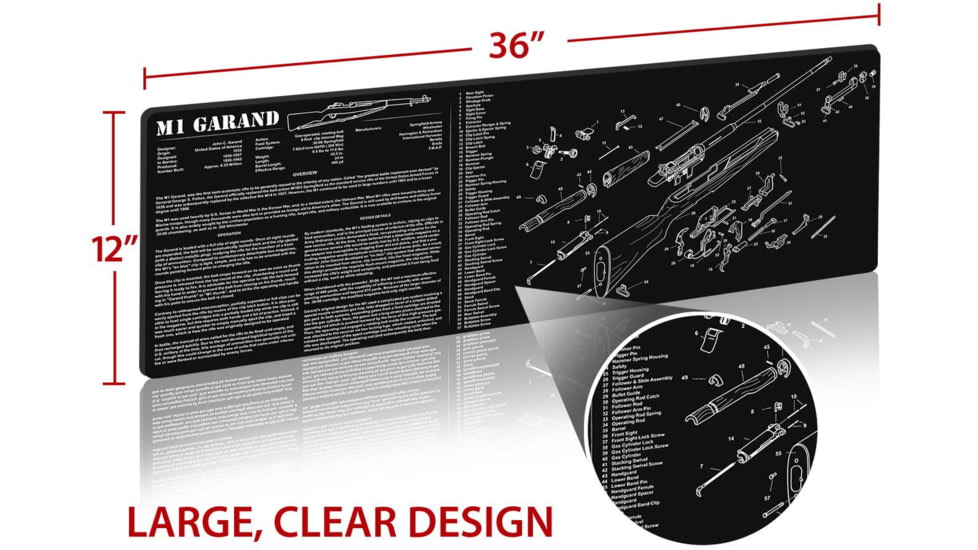 TekMat 36in Printed Gun Cleaning Mat M1 Garand, Black, TEK-36-M1GARAND-BK