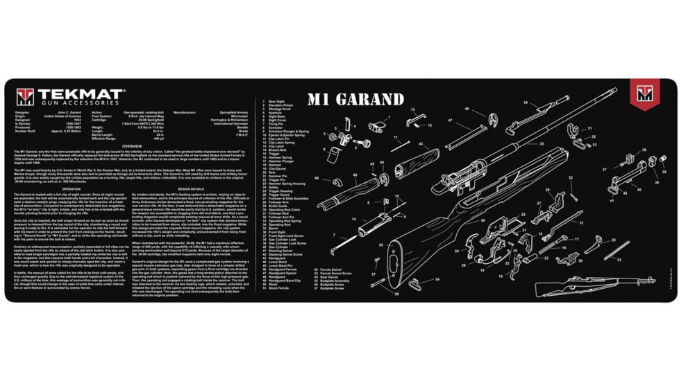 TekMat 36in Printed Gun Cleaning Mat M1 Garand, Black, TEK-36-M1GARAND-BK