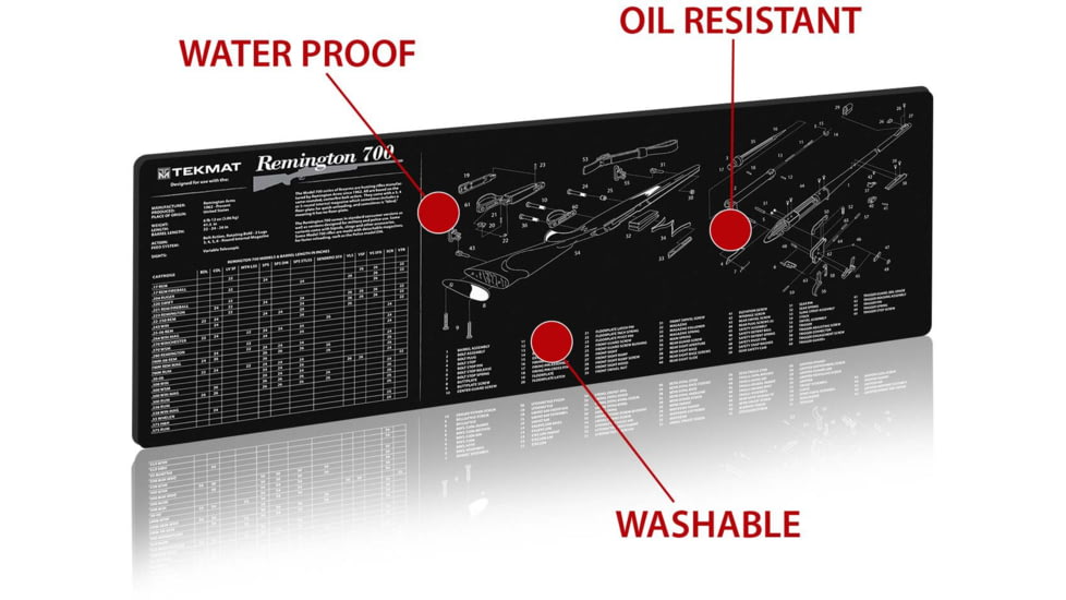 TekMat 36in Printed Gun Cleaning Mat Remington 700, Black, TEK-36-REM-700
