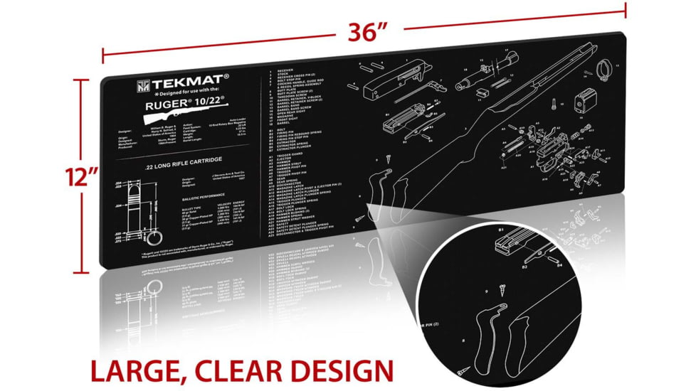 TekMat 36in Printed Gun Cleaning Mat Ruger 10-22, Black, TEK-36-1022