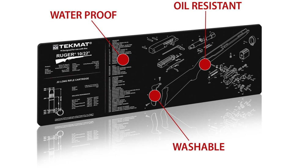 TekMat 36in Printed Gun Cleaning Mat Ruger 10-22, Black, TEK-36-1022