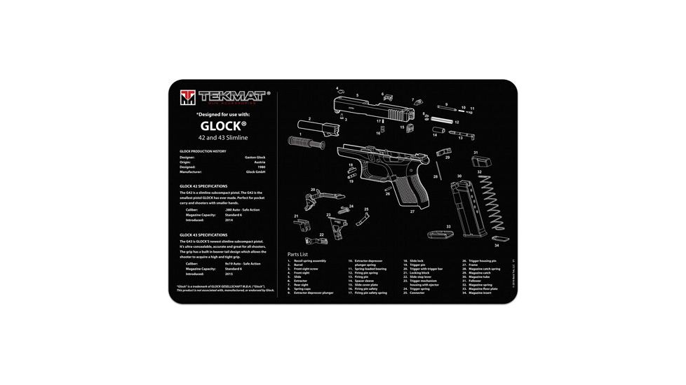 Tekmat Armorers Bench Mat 11''x17'' Glock 42 &amp; 43