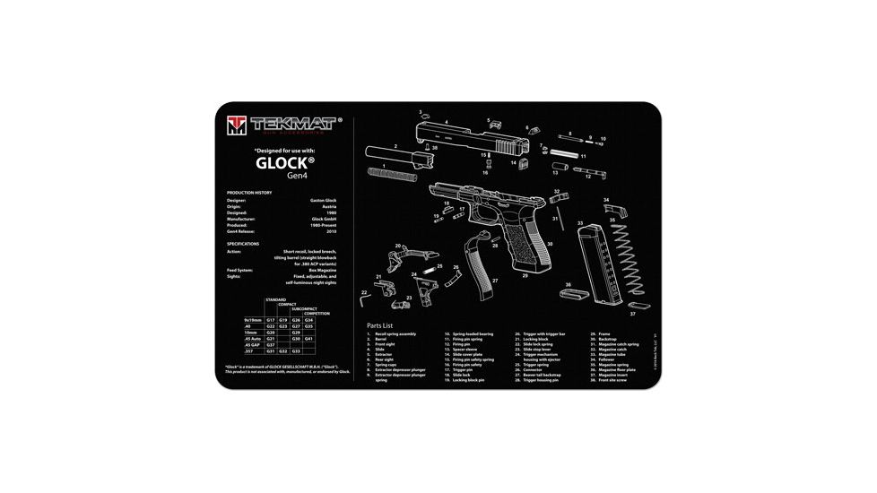 Tekmat Armorers Bench Mat 11''x17'' Glock Generation 4