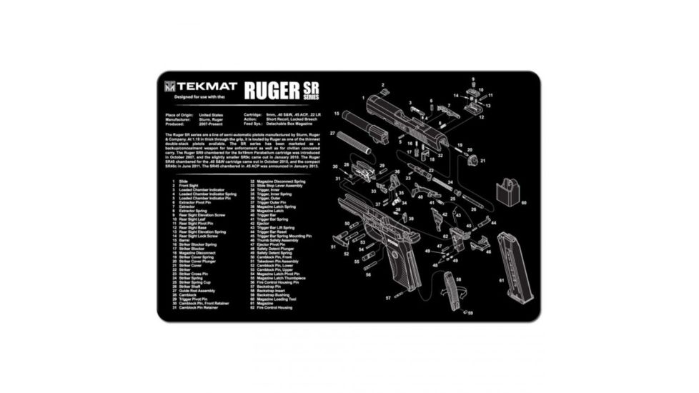 TekMat Ruger SR 9,SR 40 Gun Cleaning Mat,11x17in,Black 17-RUGERSR9