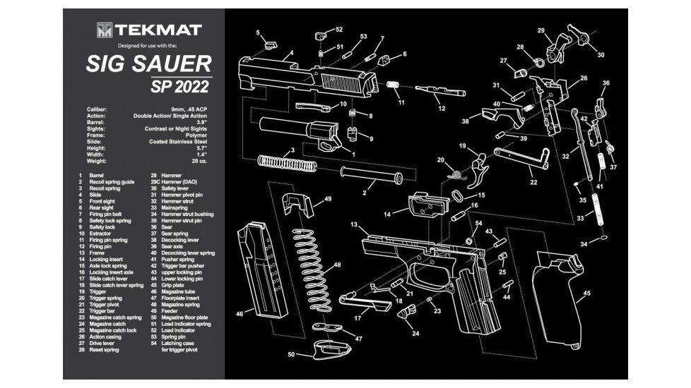 TekMat Sig Sauer SP2022 Gun Cleaning Mat,11x17in,Black 17-SIGP2022