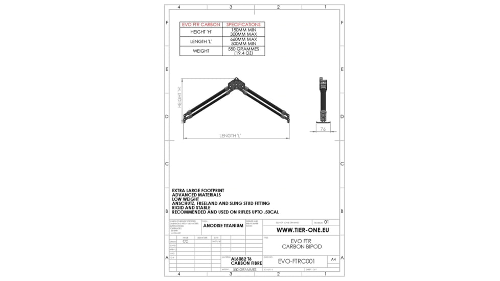 Tier One FTR Bipod Grey Aluminum Freeland fit, T1FTRAFG