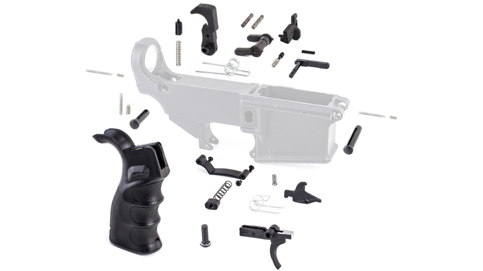 Tiger Rock AR-15 Lower Parts Kit w/ Upgraded Grip, Extended Trigger Guard &amp; Dual Safety Selector, Black, LPK-19