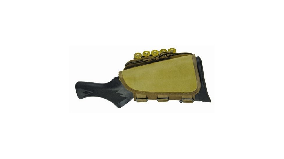 TUFF Products Ez-Adjust Butt Stock Saddle w/ Zippered Pocket, Coyote Brown, 12 Gauge Shell Holder 4014-CBV-12G